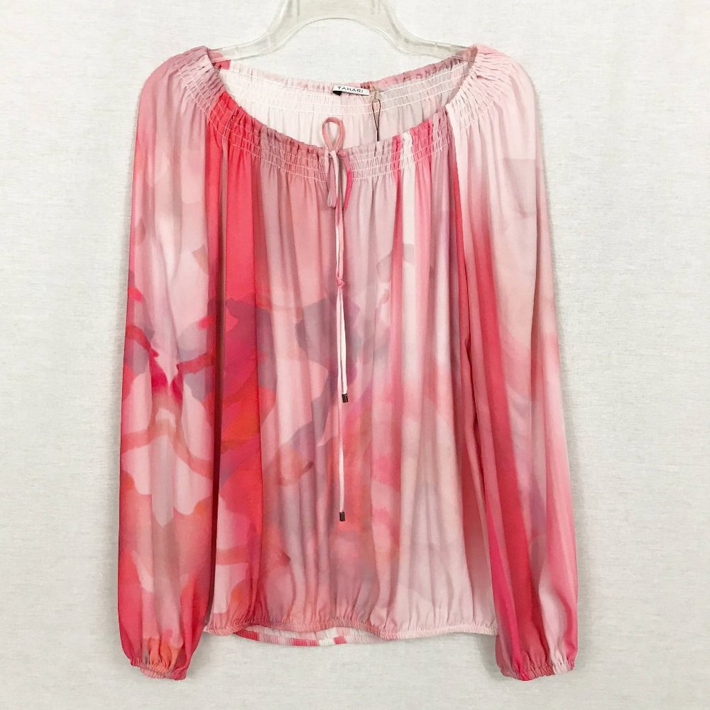 Tahari Rouched Crew Long Sleeve Tie Front Blouse